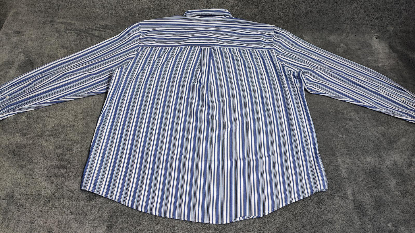 Vintage Chaps Striped Long Sleeve Performance Oxford Casual Shirt Blue Men XXL