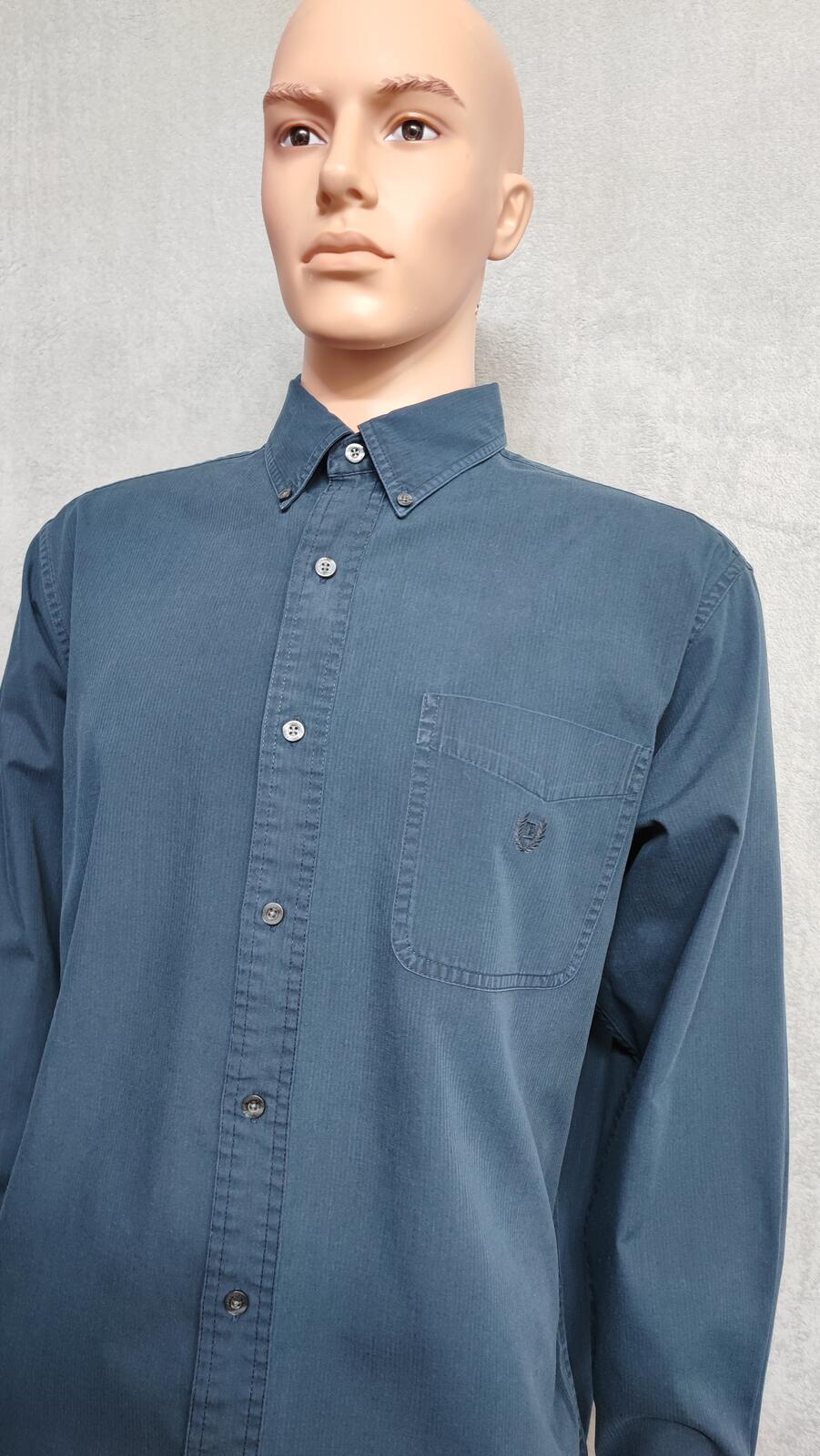 Vintage Chaps Navy Blue Shirt Large Long Sleeve Cotton Plain Preppy 90s Y2K Dad