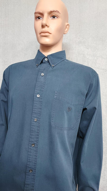 Vintage Chaps Navy Blue Shirt Large Long Sleeve Cotton Plain Preppy 90s Y2K Dad