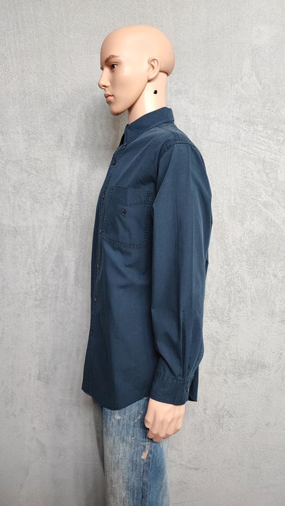 Vintage Chaps Navy Blue Shirt Large Long Sleeve Cotton Plain Preppy 90s Y2K Dad