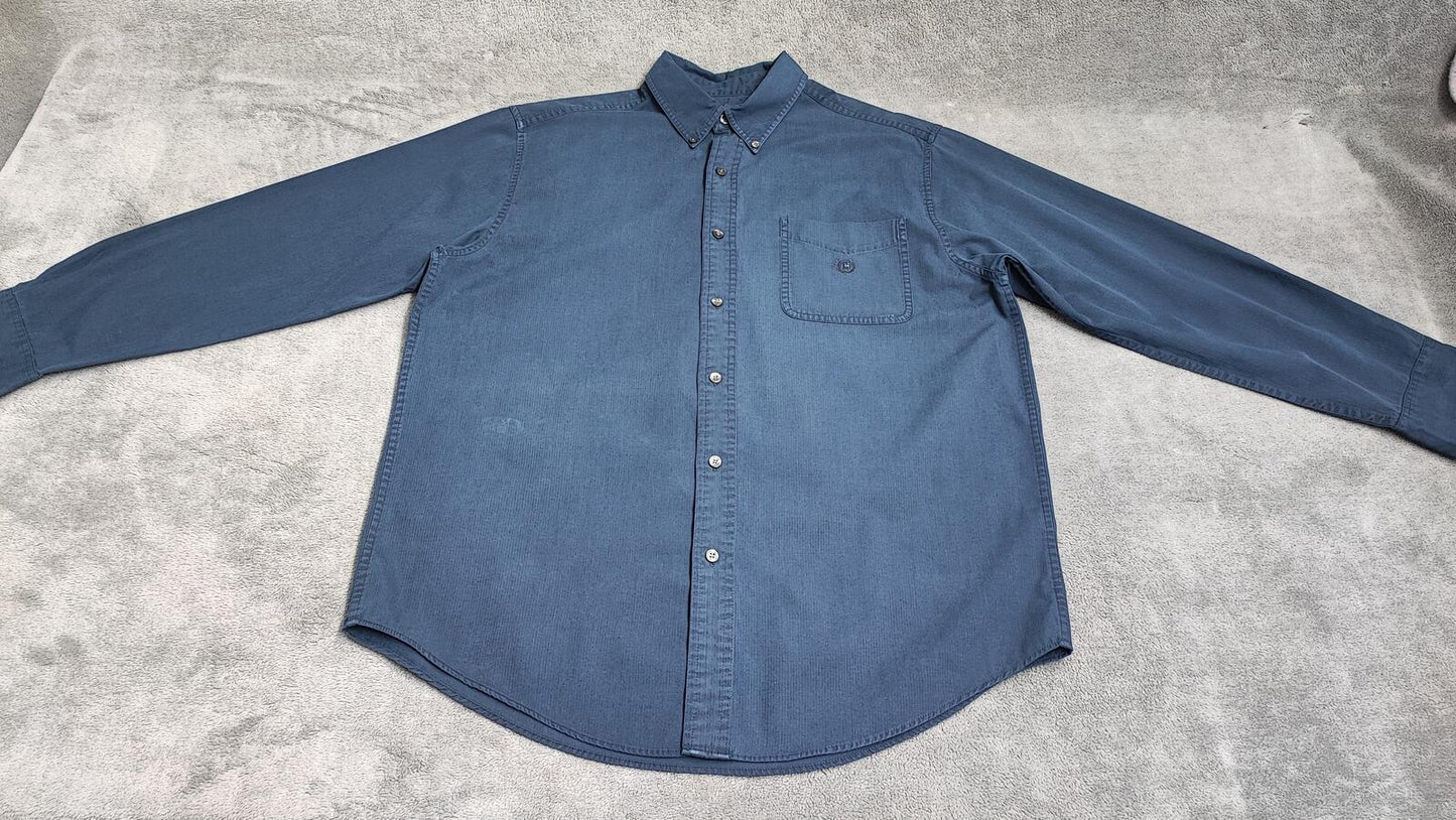 Vintage Chaps Navy Blue Shirt Large Long Sleeve Cotton Plain Preppy 90s Y2K Dad
