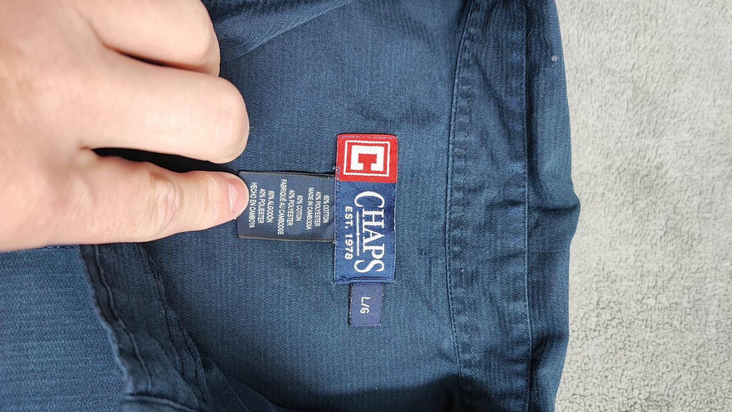 Vintage Chaps Navy Blue Shirt Large Long Sleeve Cotton Plain Preppy 90s Y2K Dad
