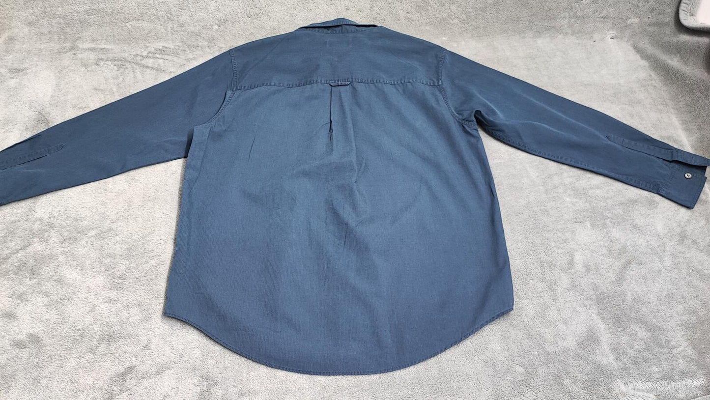 Vintage Chaps Navy Blue Shirt Large Long Sleeve Cotton Plain Preppy 90s Y2K Dad
