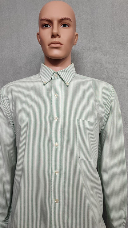 Vintage Chaps Striped Long Sleeve Shirt Mint Green White Men's Size XL