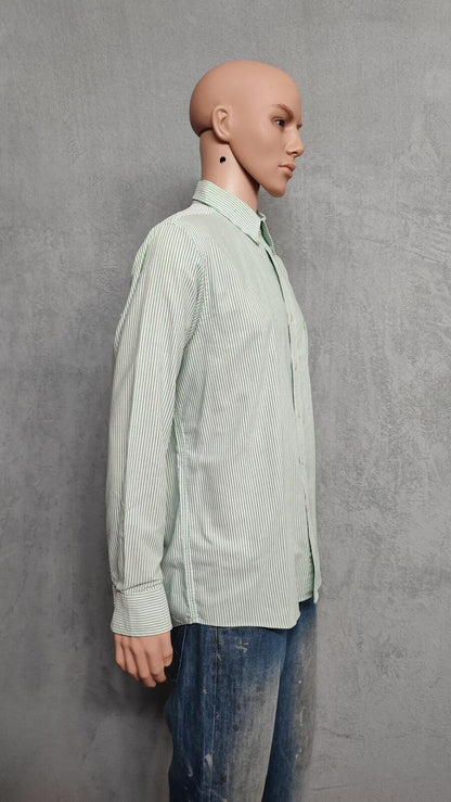 Vintage Chaps Striped Long Sleeve Shirt Mint Green White Men's Size XL