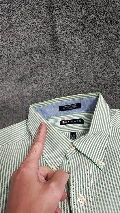 Vintage Chaps Striped Long Sleeve Shirt Mint Green White Men's Size XL