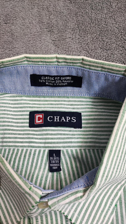 Vintage Chaps Striped Long Sleeve Shirt Mint Green White Men's Size XL