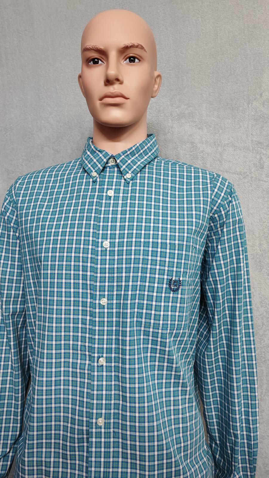 Vintage Chaps Checked Long Sleeve Plaid Preppy Casual Shirt Turquoise Size XL