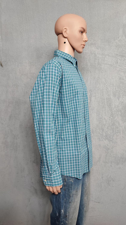 Vintage Chaps Checked Long Sleeve Plaid Preppy Casual Shirt Turquoise Size XL