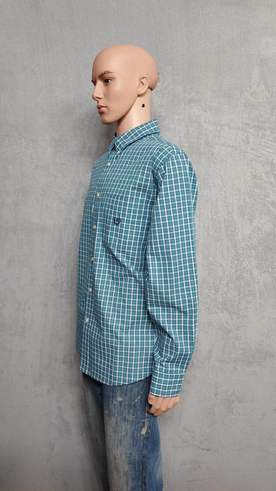 Vintage Chaps Checked Long Sleeve Plaid Preppy Casual Shirt Turquoise Size XL