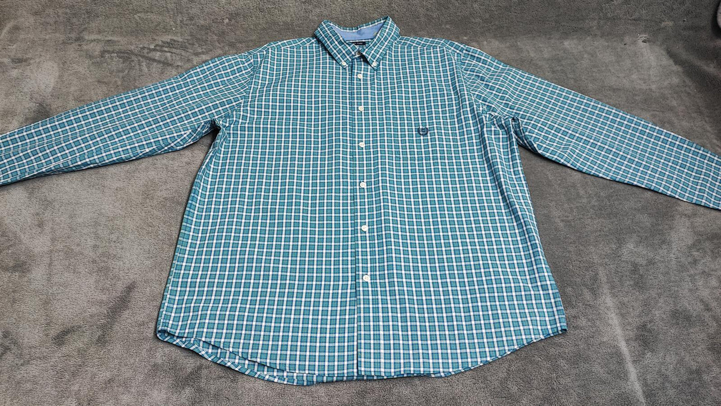 Vintage Chaps Checked Long Sleeve Plaid Preppy Casual Shirt Turquoise Size XL