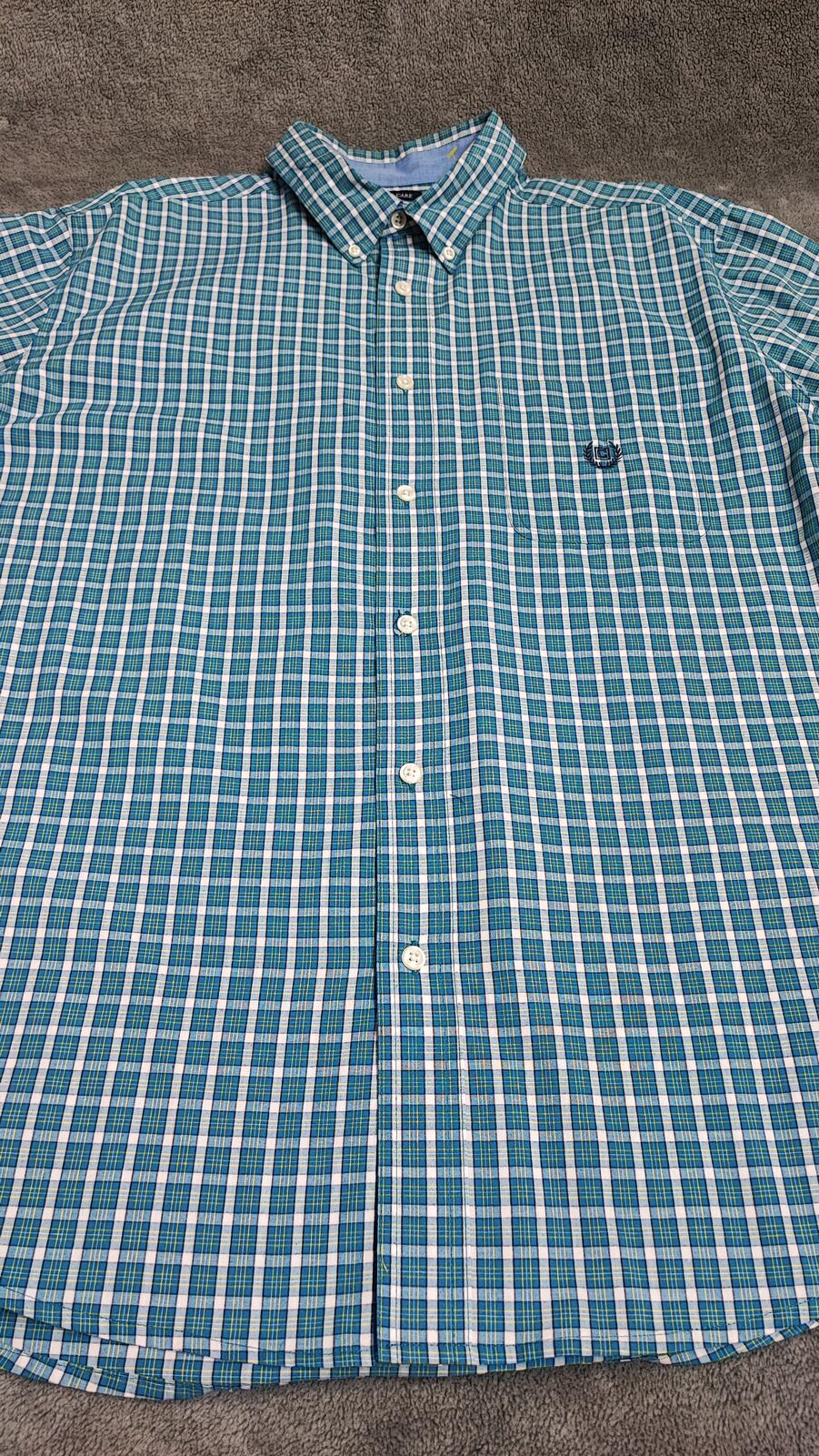 Vintage Chaps Checked Long Sleeve Plaid Preppy Casual Shirt Turquoise Size XL