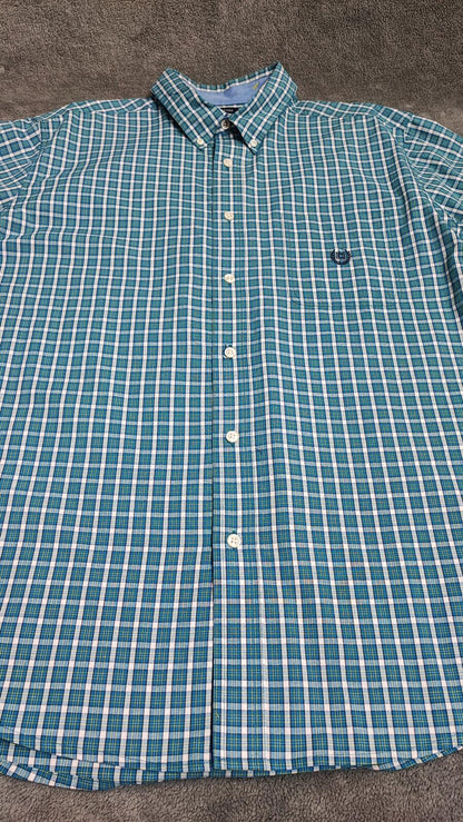 Vintage Chaps Checked Long Sleeve Plaid Preppy Casual Shirt Turquoise Size XL