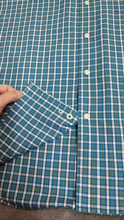 Vintage Chaps Checked Long Sleeve Plaid Preppy Casual Shirt Turquoise Size XL