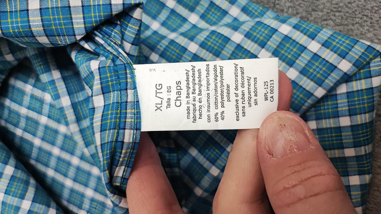 Vintage Chaps Checked Long Sleeve Plaid Preppy Casual Shirt Turquoise Size XL