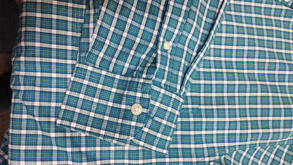 Vintage Chaps Checked Long Sleeve Plaid Preppy Casual Shirt Turquoise Size XL