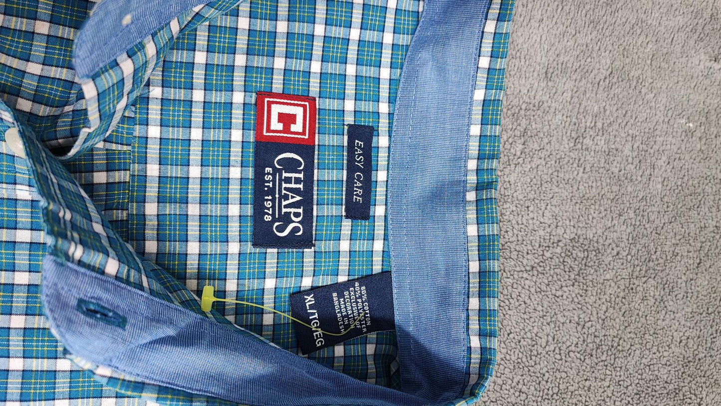 Vintage Chaps Checked Long Sleeve Plaid Preppy Casual Shirt Turquoise Size XL