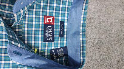 Vintage Chaps Checked Long Sleeve Plaid Preppy Casual Shirt Turquoise Size XL