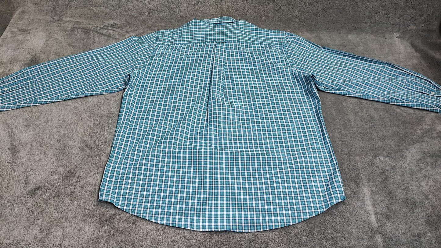 Vintage Chaps Checked Long Sleeve Plaid Preppy Casual Shirt Turquoise Size XL