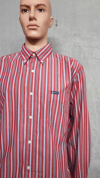 Vintage Chaps Striped Long Sleeve Shirt Red Blue Men's Size XXL Oversized