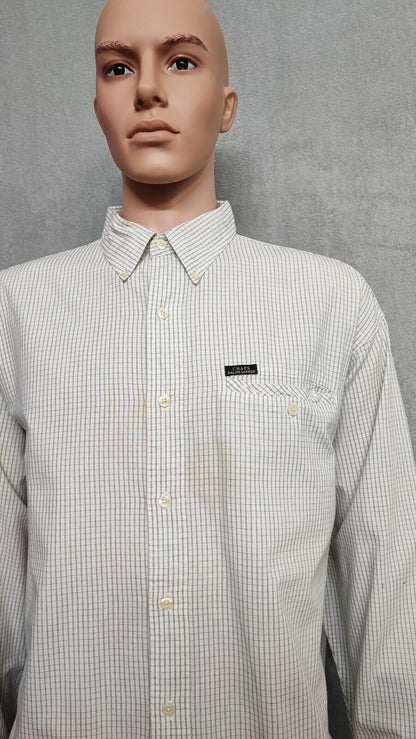 Vintage Chaps Ralph Lauren Grid Check Long Sleeve Shirt Cream Men XXL