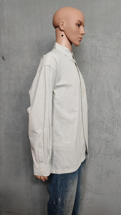 Vintage Chaps Ralph Lauren Grid Check Long Sleeve Shirt Cream Men XXL