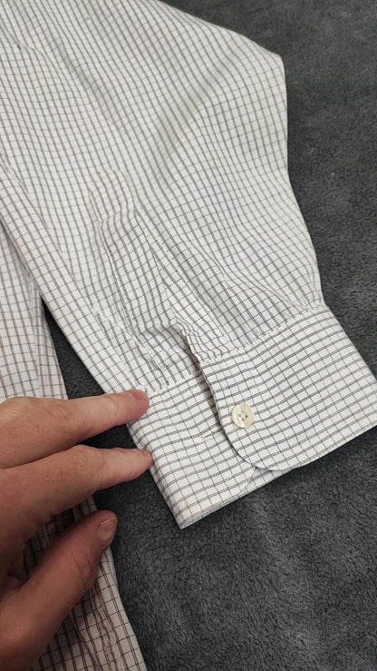 Vintage Chaps Ralph Lauren Grid Check Long Sleeve Shirt Cream Men XXL