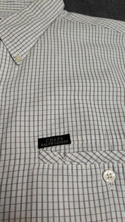 Vintage Chaps Ralph Lauren Grid Check Long Sleeve Shirt Cream Men XXL