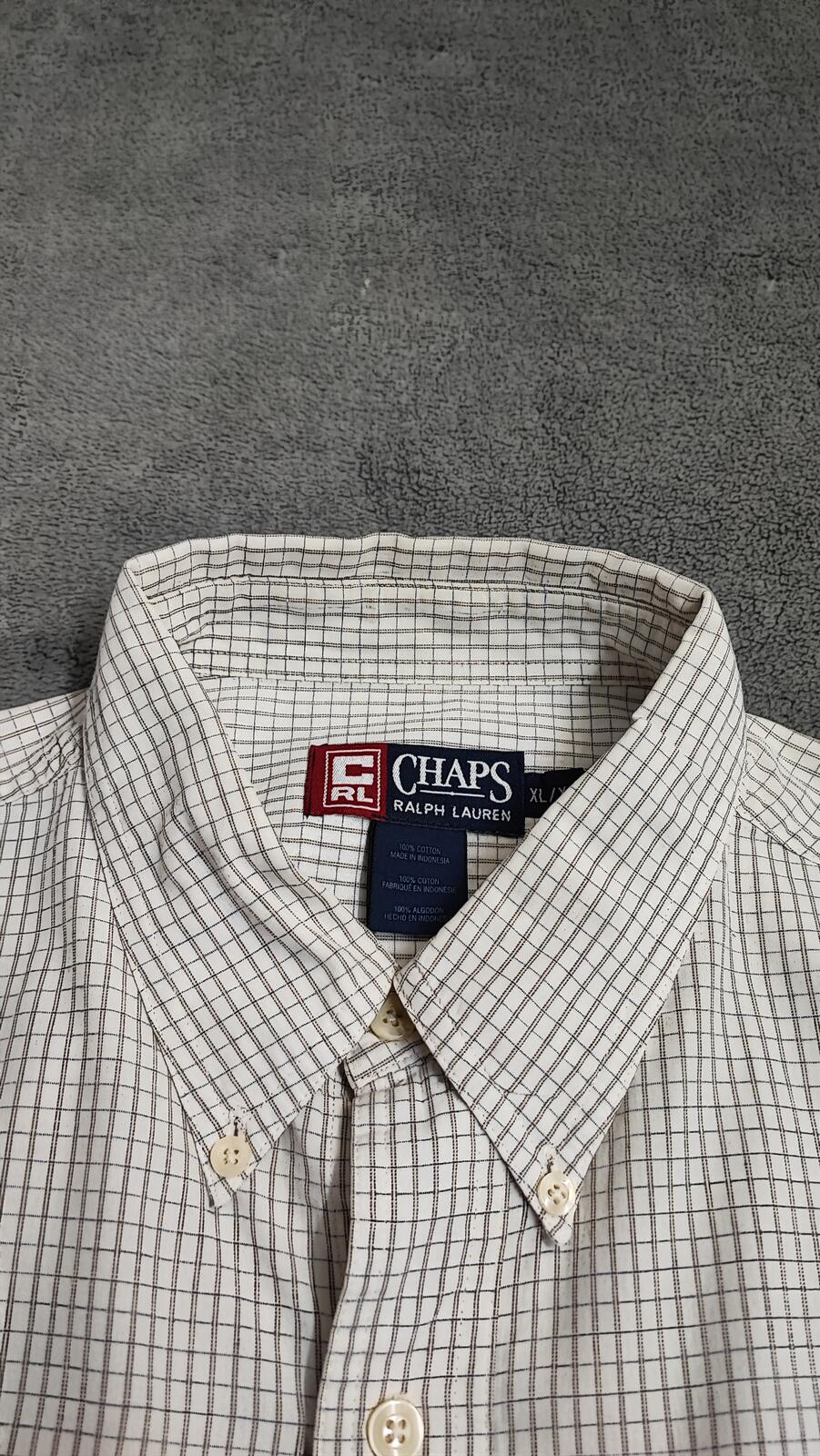 Vintage Chaps Ralph Lauren Grid Check Long Sleeve Shirt Cream Men XXL