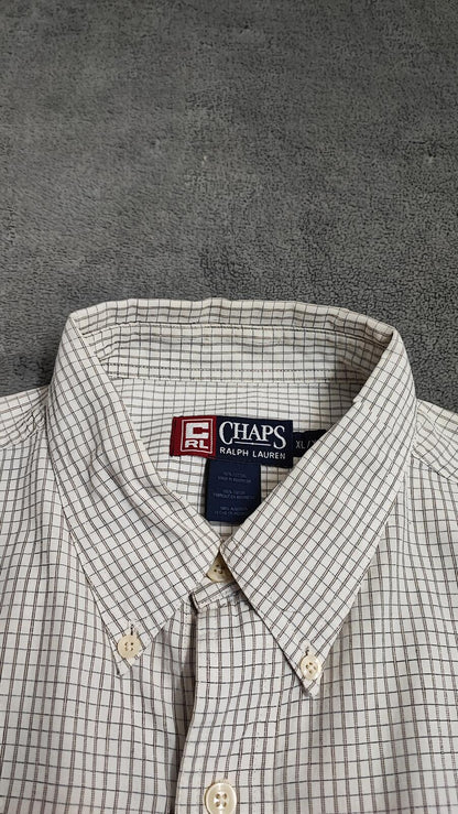 Vintage Chaps Ralph Lauren Grid Check Long Sleeve Shirt Cream Men XXL
