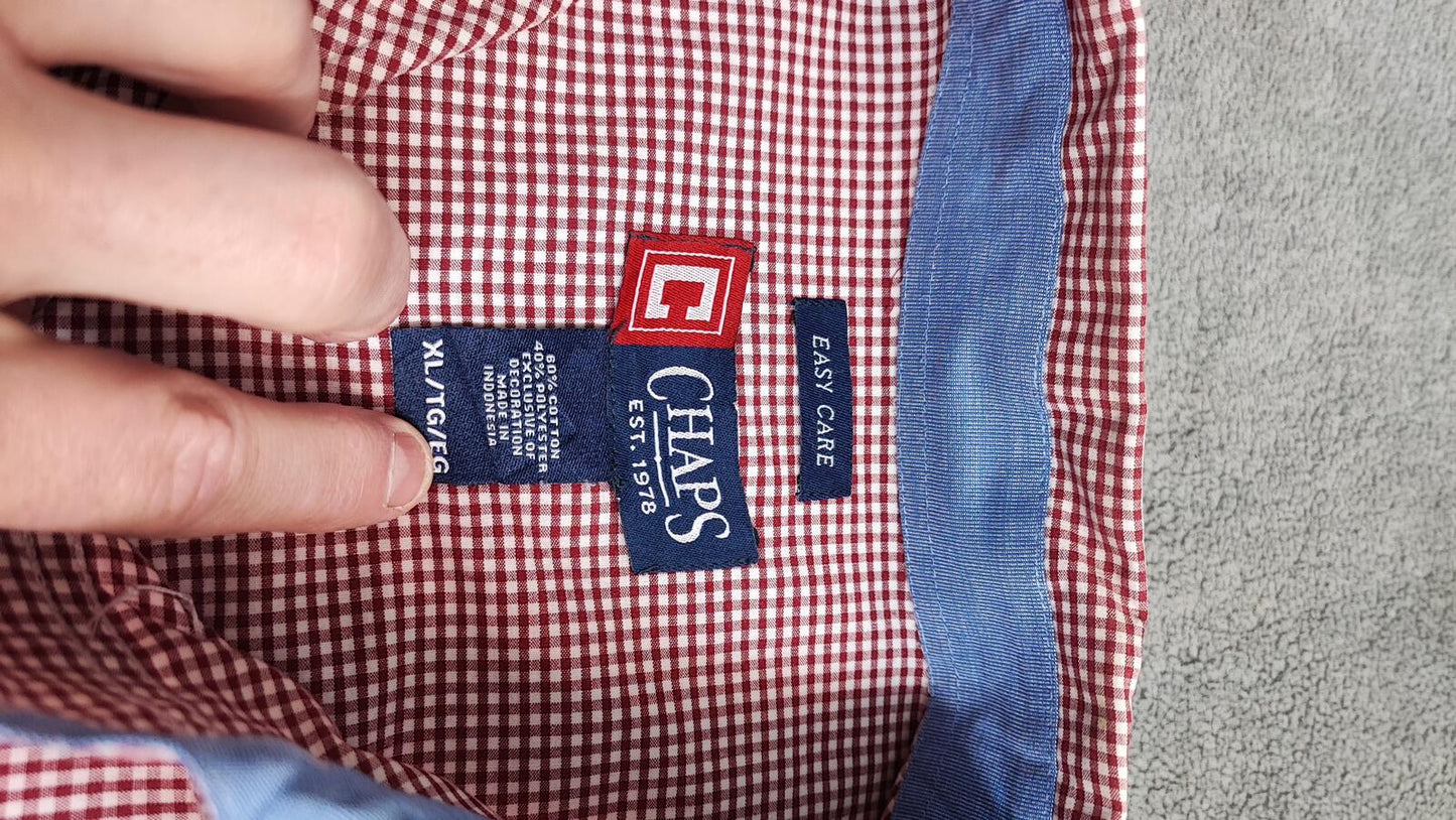 Vintage Chaps Checked Long Sleeve Shirt Red White Men's Size XXL Oversized