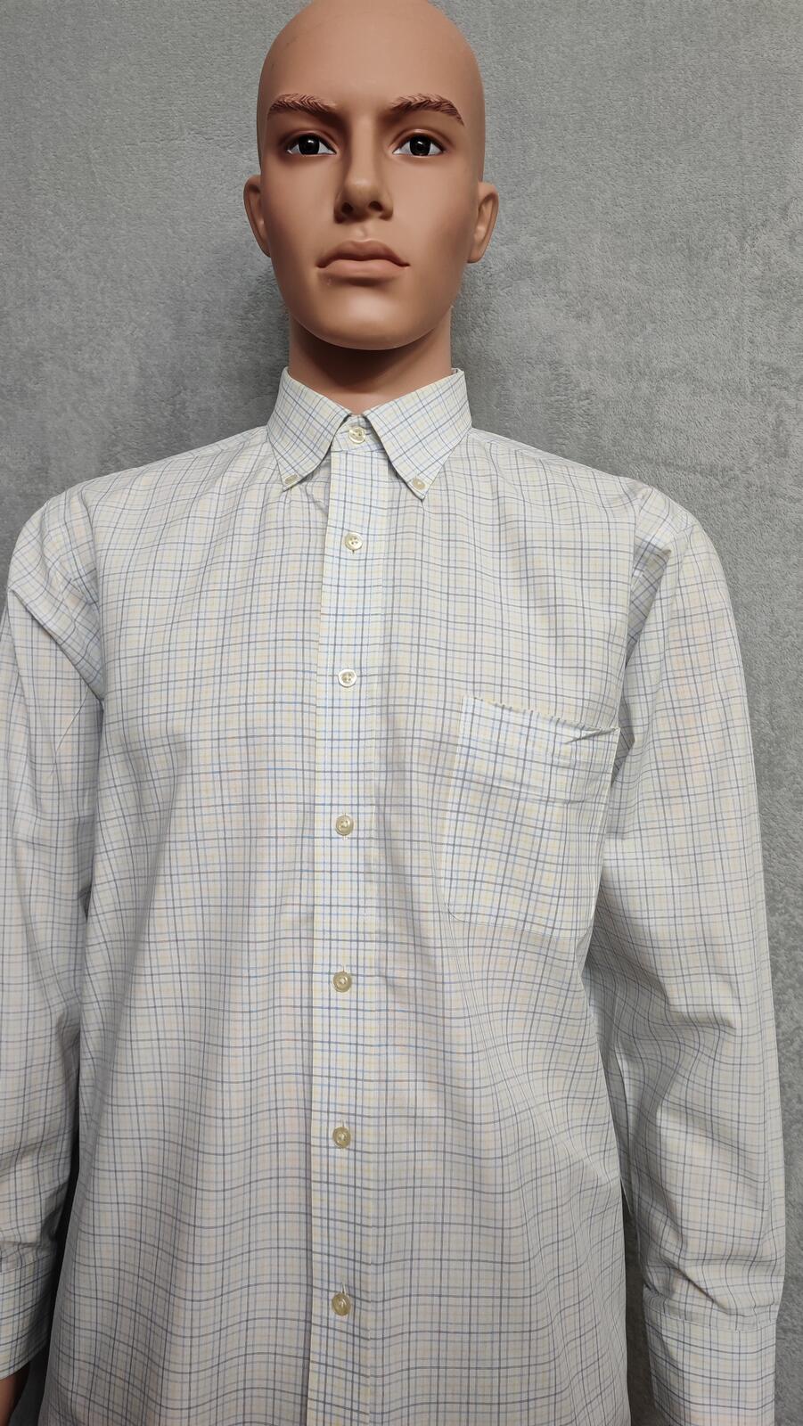 Vintage Chaps Checked Long Sleeve Easy Care Preppy Shirt White Men Size Large