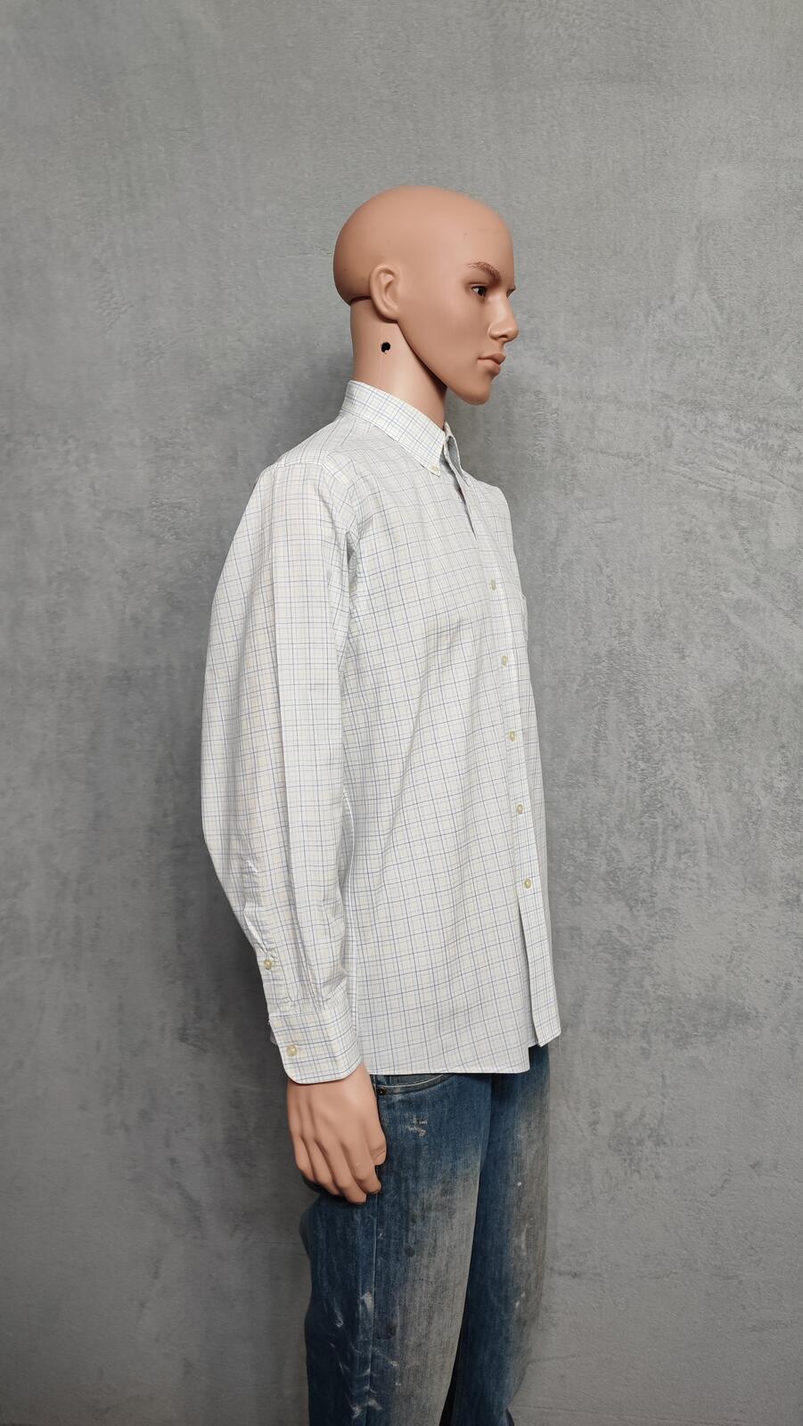 Vintage Chaps Checked Long Sleeve Easy Care Preppy Shirt White Men Size Large