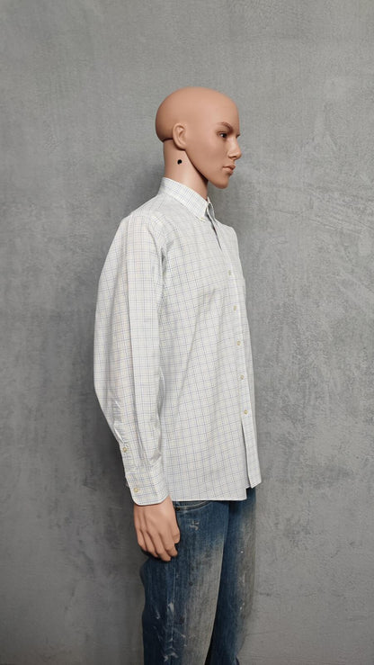 Vintage Chaps Checked Long Sleeve Easy Care Preppy Shirt White Men Size Large