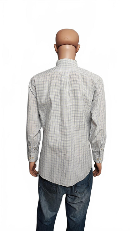 Vintage Chaps Checked Long Sleeve Easy Care Preppy Shirt White Men Size Large