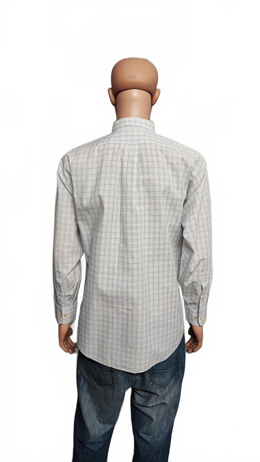 Vintage Chaps Checked Long Sleeve Easy Care Preppy Shirt White Men Size Large