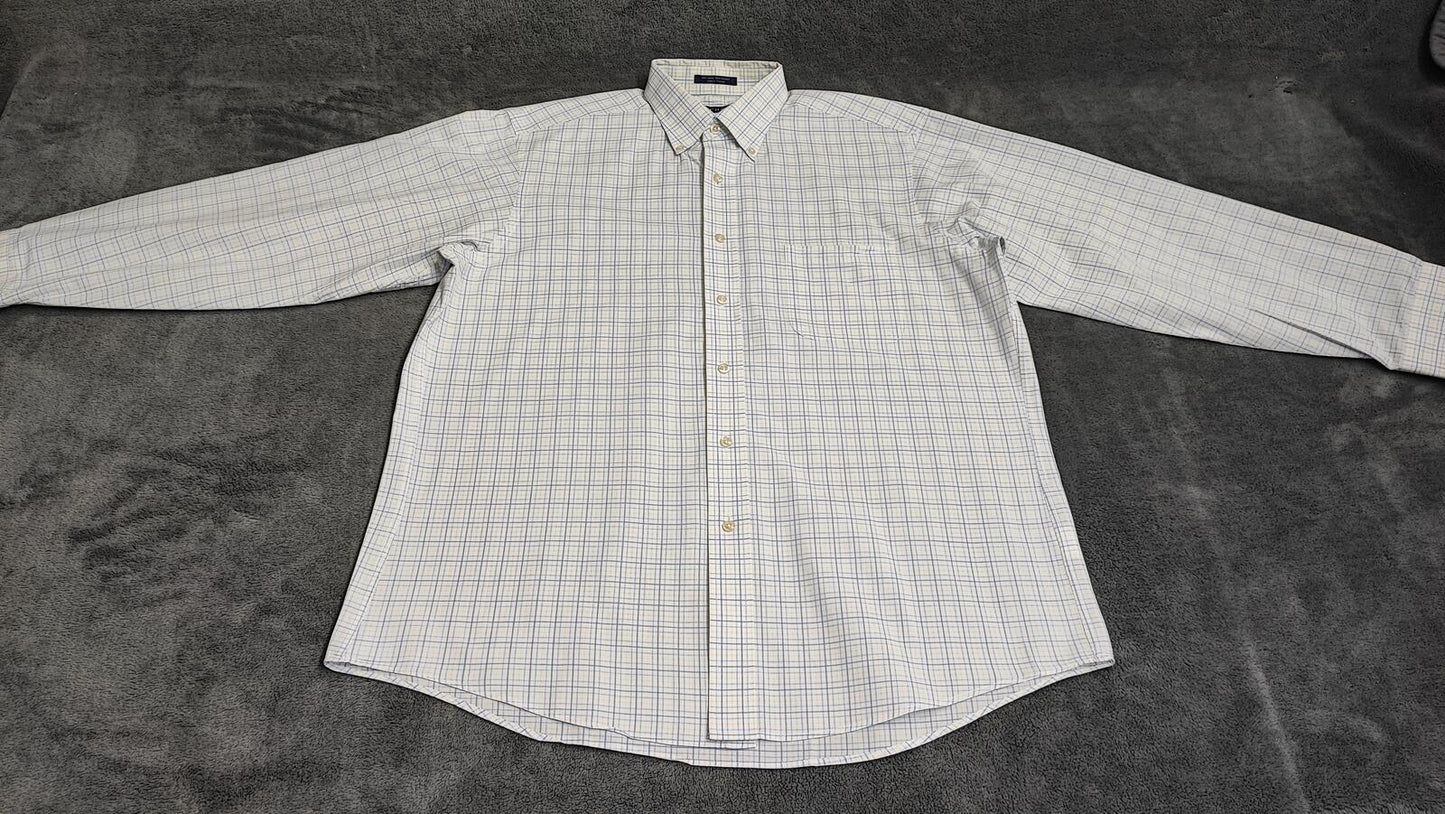 Vintage Chaps Checked Long Sleeve Easy Care Preppy Shirt White Men Size Large