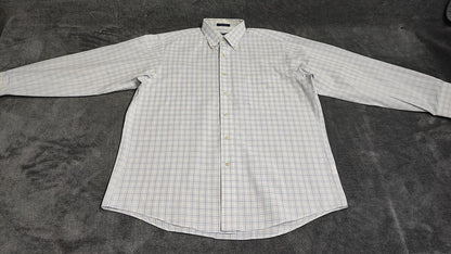 Vintage Chaps Checked Long Sleeve Easy Care Preppy Shirt White Men Size Large