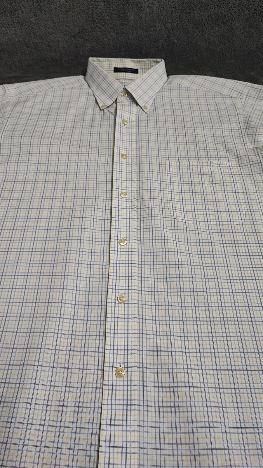 Vintage Chaps Checked Long Sleeve Easy Care Preppy Shirt White Men Size Large