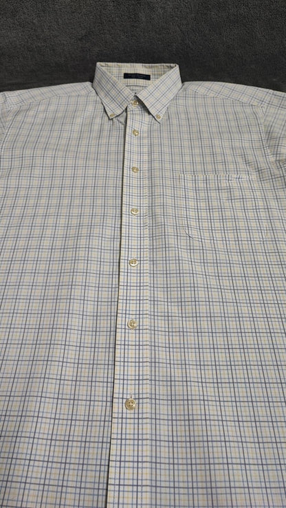 Vintage Chaps Checked Long Sleeve Easy Care Preppy Shirt White Men Size Large