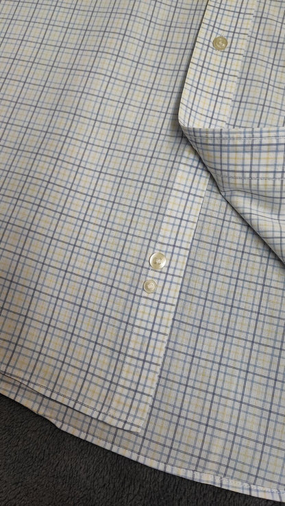 Vintage Chaps Checked Long Sleeve Easy Care Preppy Shirt White Men Size Large