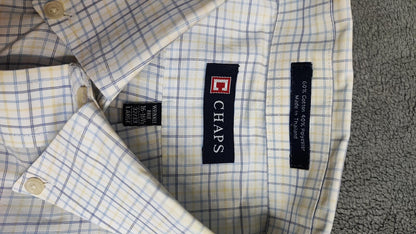 Vintage Chaps Checked Long Sleeve Easy Care Preppy Shirt White Men Size Large