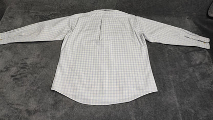 Vintage Chaps Checked Long Sleeve Easy Care Preppy Shirt White Men Size Large