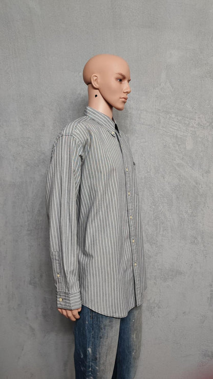 Vintage Chaps Striped Long Sleeve Shirt Grey Navy Men's Size XXL Big & Tall