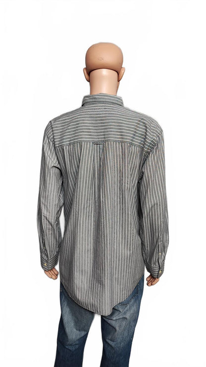 Vintage Chaps Striped Long Sleeve Shirt Grey Navy Men's Size XXL Big & Tall