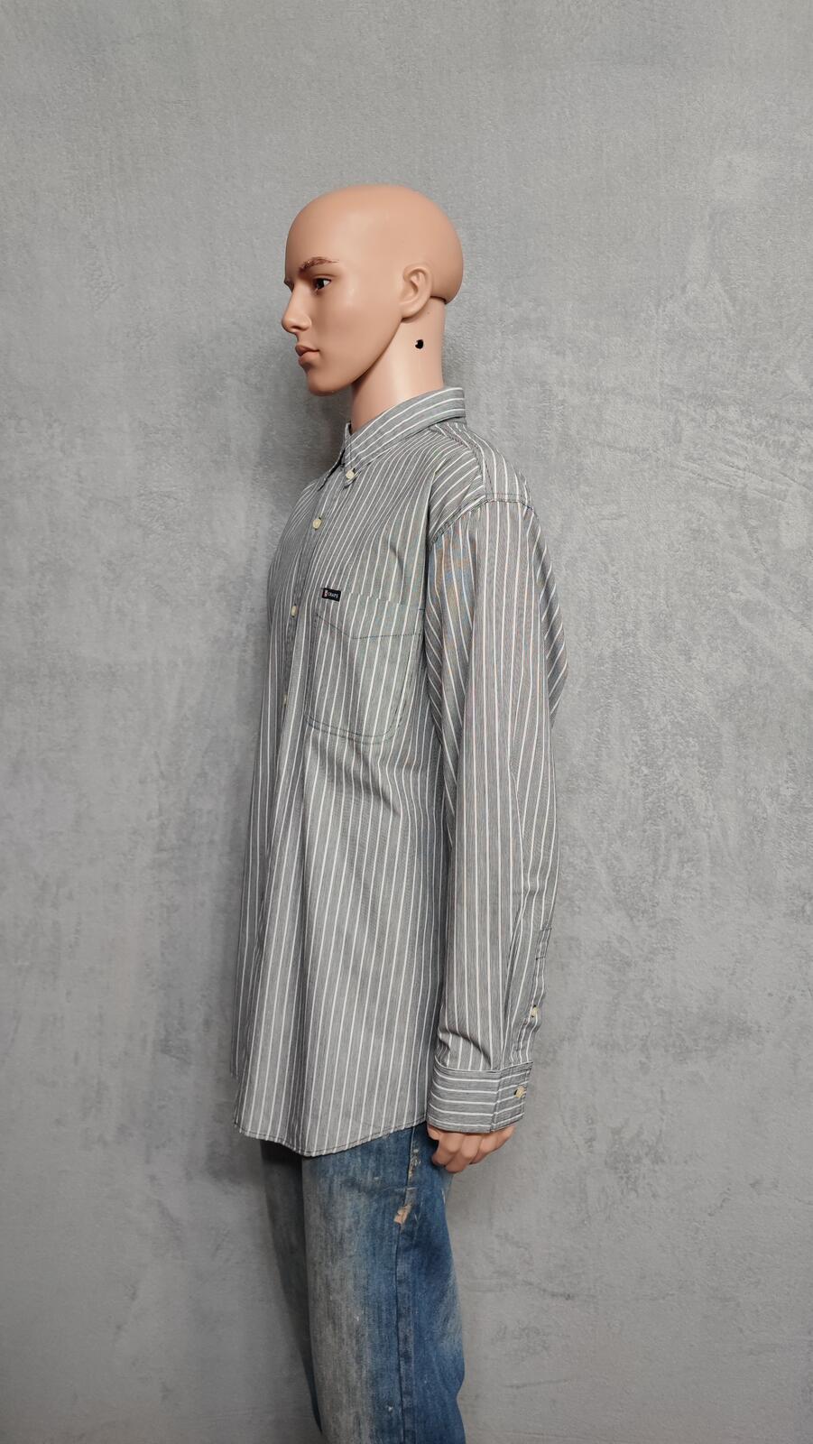 Vintage Chaps Striped Long Sleeve Shirt Grey Navy Men's Size XXL Big & Tall