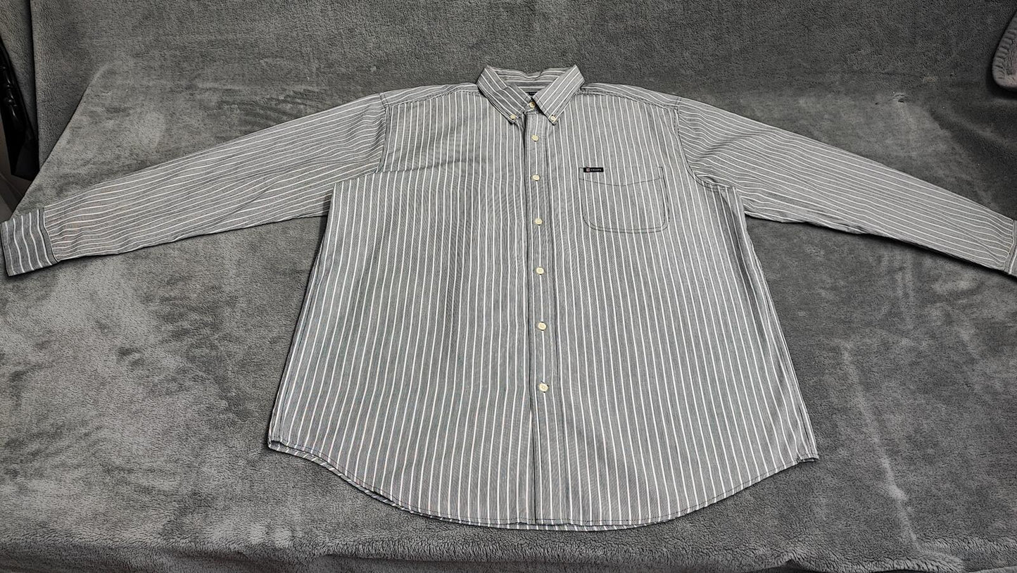 Vintage Chaps Striped Long Sleeve Shirt Grey Navy Men's Size XXL Big & Tall