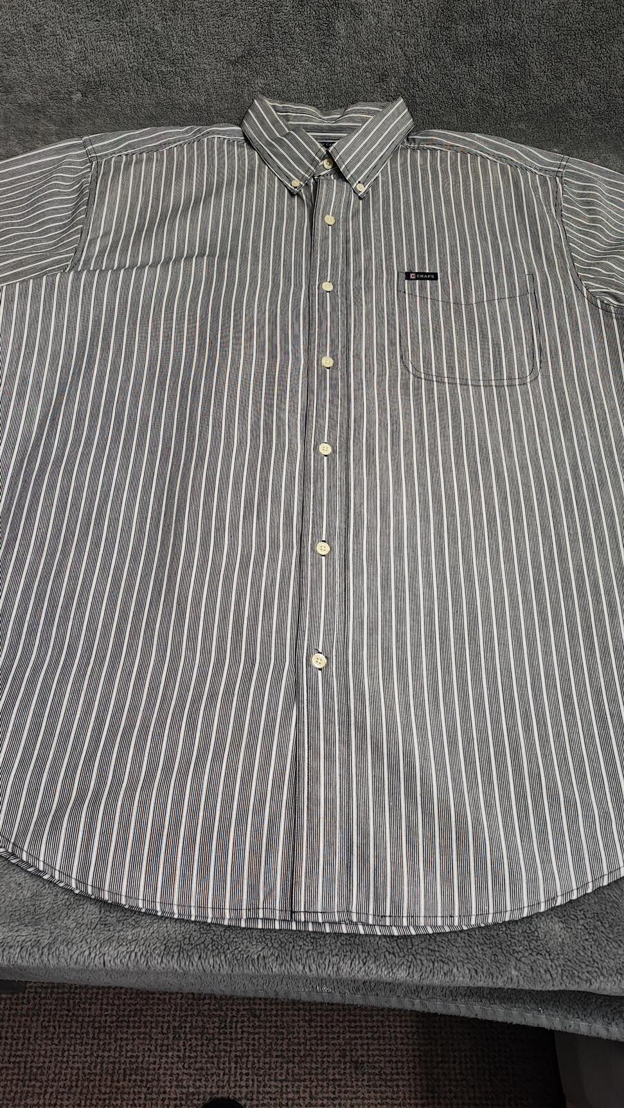 Vintage Chaps Striped Long Sleeve Shirt Grey Navy Men's Size XXL Big & Tall