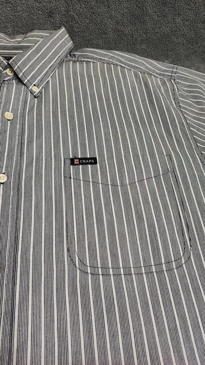 Vintage Chaps Striped Long Sleeve Shirt Grey Navy Men's Size XXL Big & Tall