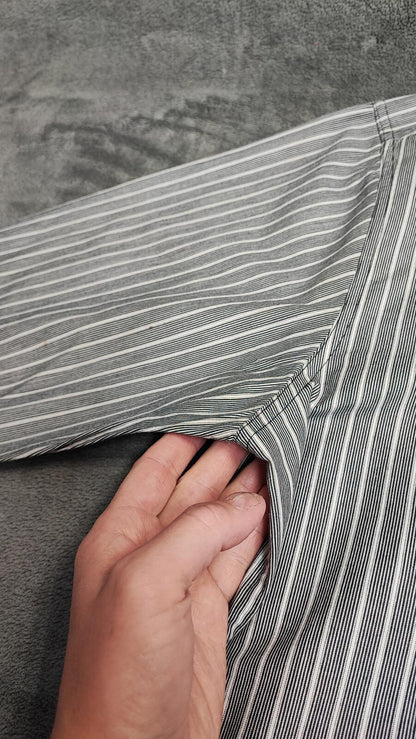 Vintage Chaps Striped Long Sleeve Shirt Grey Navy Men's Size XXL Big & Tall